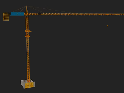Yellow Tower Crane Functional Vehicle with Long Boom and Stable Base Structure 3d model