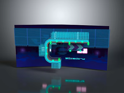 Futuristic Sci Fi Scene With Neon Lights Digital Grid And Glowing Geometric Design 3d model