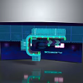 Futuristic Sci Fi Scene With Neon Lights Digital Grid And Glowing Geometric Design