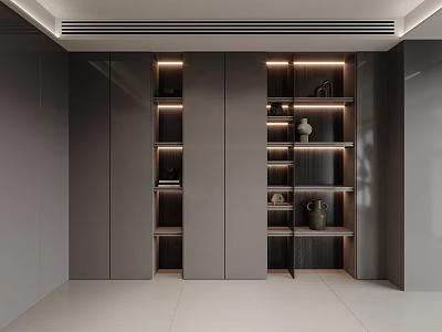Modern Study Room Interior Design With Built in Shelves And Ambient Lighting Details 3d model