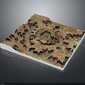 3D Topographic Terrain Model With Detailed Mountain Ranges And Valley Formations On White Base