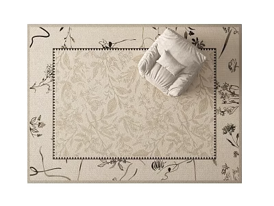 Stylish Square Area Rug With Leaf Pattern And Neutral Floral Border Design 3d model