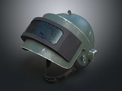Green Tactical Helmet With Worn Texture Face Shield And Side Accessory 3d model