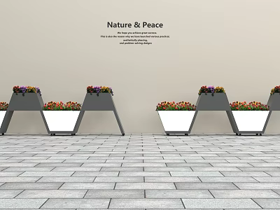 Outdoor Garden Decor with Modern Hexagonal Flower Planters and Colorful Flowers in Paved Setting 3d model