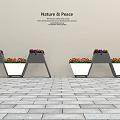Outdoor Garden Decor with Modern Hexagonal Flower Planters and Colorful Flowers in Paved Setting