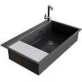 Sleek Modern Kitchen Faucet on Black Sink with Grid Drainer