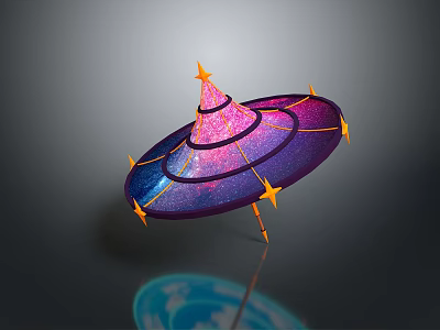 Vibrant Decorative Umbrella Featuring Purple Pink Gradient And Yellow Star Accents 3d model