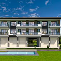 Modern Two Story Detached Villa With Balconies Garage Lawn And Swimming Pool