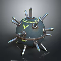 Spherical Weapon With Multiple Metal Tubes Danger Label And Yellow Markings 3d model
