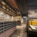 Chinese Style Private Dining Room With Ceiling Lattice Wooden Pendant Light Round Table And Chairs