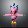 Pink Winged Fantasy Creature Character With Blue Ears Striped Crest And Outstretched Arms