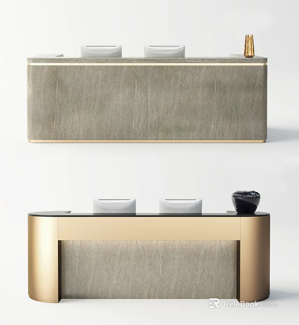 Modern Luxury Reception Desk With Golden Metal Frame And Grey Stone Top 3d model 