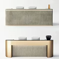 Modern Luxury Reception Desk With Golden Metal Frame And Grey Stone Top