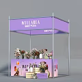 Floral Decoration For Wellarea Booth With Purple Canopy Metal Frame And Flower Arrangements