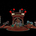 Traditional Chinese Wedding Scene With Red Sedan Chair Bride Groom And Decorative Lanterns