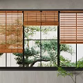 Modern Window Interior Design With Bamboo Blinds And Natural Tree View 3d model
