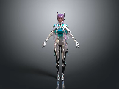 Futuristic Sci Fi Character With Purple Ears And Silver Blue Metallic Suit 3d model