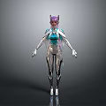 Futuristic Sci Fi Character With Purple Ears And Silver Blue Metallic Suit