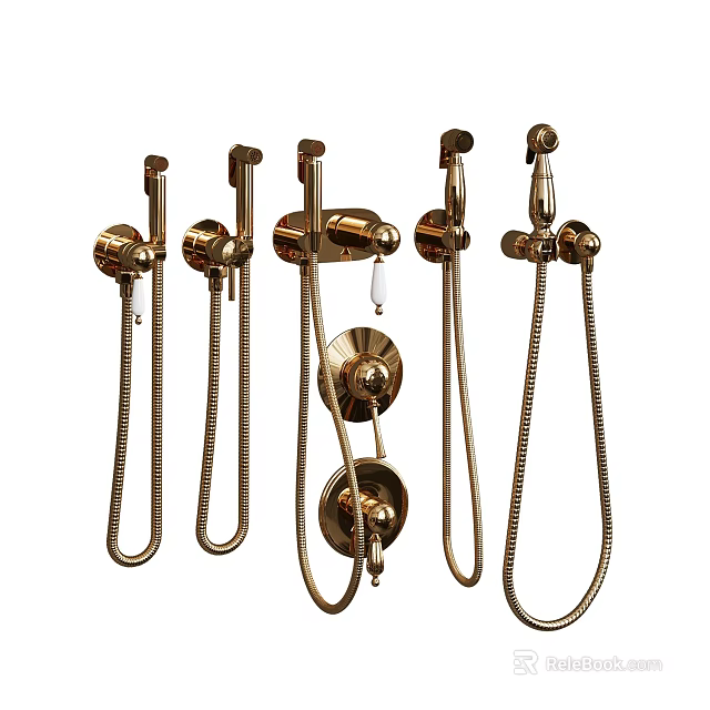 Golden Brass Shower Head Set With Handheld And Wall Mounted Design 3d model