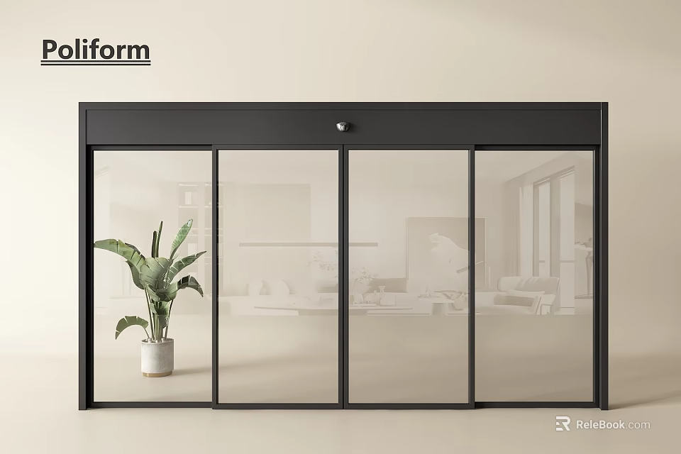 Poliform Modern Sliding Glass Door With Black Frame And Potted Plant In Interior 3d model 