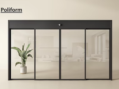 Poliform Modern Sliding Glass Door With Black Frame And Potted Plant In Interior 3d model