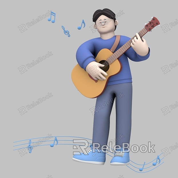 Piano player cartoon character cartoon character Q version man model