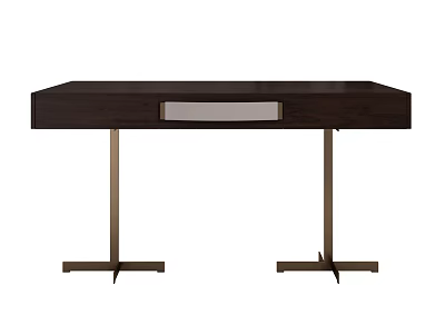 Modern Dark Wooden Desk With Metal Legs And Minimalist Design 3d model