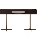 Modern Dark Wooden Desk With Metal Legs And Minimalist Design
