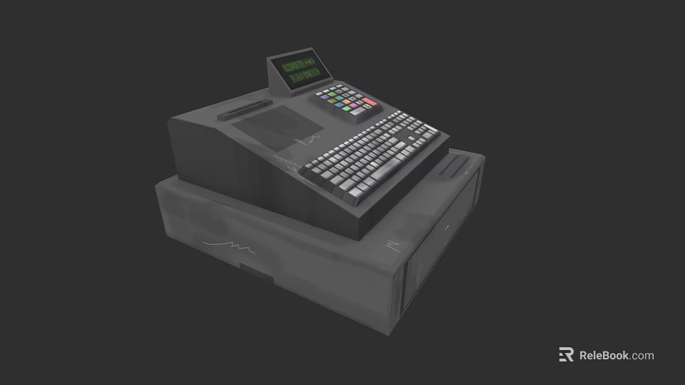 Electronic Cash Register With Digital Display Colorful Keyboard And Drawer 3d model 