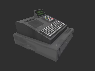 Electronic Cash Register With Digital Display Colorful Keyboard And Drawer 3d model