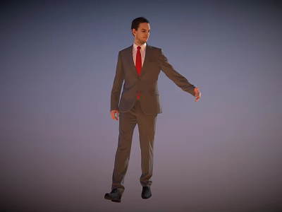 Business Man Wearing Formal Suit With Red Tie Standing In Gray Background 3d model