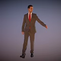 Business Man Wearing Formal Suit With Red Tie Standing In Gray Background