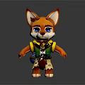 Cartoon Fox Character with Orange Fur Big Blue Eyes Wearing Green Yellow Outfit White Pants
