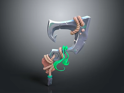 3D Rendered Axe With Rope Wrapping Green Glowing Elements And Detailed Metal Blade 3d model