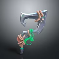 3D Rendered Axe With Rope Wrapping Green Glowing Elements And Detailed Metal Blade