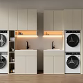 Modern Balcony Cabinet Design With Washing Machine Dryer Countertop Faucet And Lighting