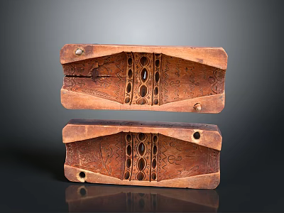 Traditional Hand Carved Wooden Sculptures With Hollowed Out Holes And Decorative Patterns 3d model
