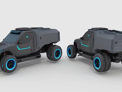 Smart Machine Off Road Vehicles Featuring Blue Accent Lights And Black Exterior Design 3d model