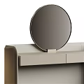 Elegant Modern Dressing Table With Round Mirror And Beige Storage Drawers