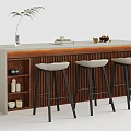 Modern Bar Counter With Light Top Books Berries And Three White Padded Stools