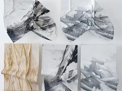 Abstract Textured Artworks With Black White Beige Tones Brush Strokes And Folds 3d model
