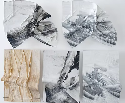 Abstract Textured Artworks With Black White Beige Tones Brush Strokes And Folds 3d model Abstract Textured Artworks With Black White Beige Tones Brush Strokes And Folds 3d model