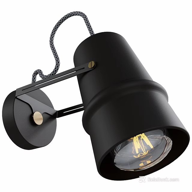 Modern Black Wall Light With Adjustable Arm Metal Construction And Exposed Filament Bulb For Indoor Decor 3d model 