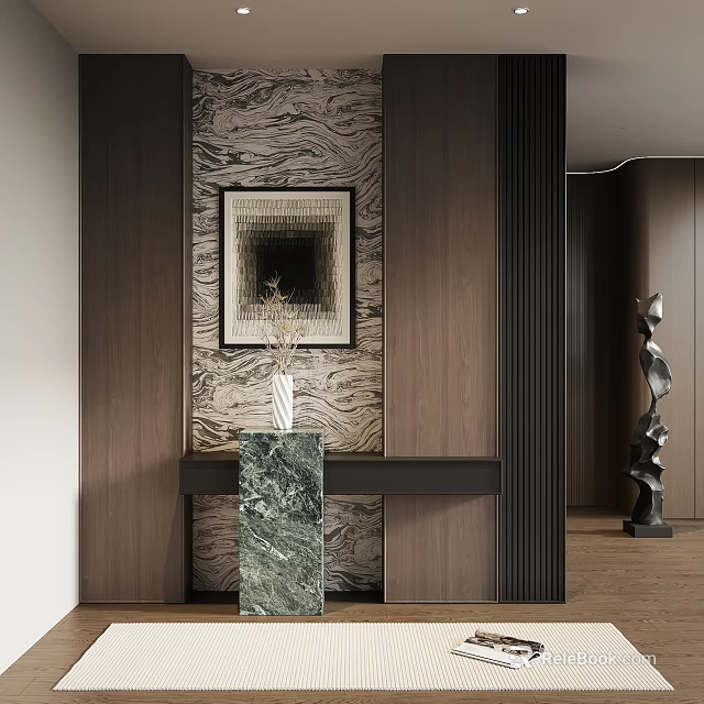 Elegant Modern Entryway Console Table And Side Cabinet With Marble Top Decorative Artwork And Sculpture 3d model 