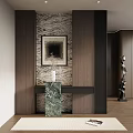 Elegant Modern Entryway Console Table And Side Cabinet With Marble Top Decorative Artwork And Sculpture