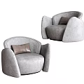 Modern Gray Single Sofa with Brown Cushion Round Design Fabric Upholstery 3d model