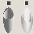 Two Modern White Urinals Mounted on Grey Wall with Black Control Panels