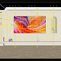 Stylish TV Wall Design With Colorful Abstract Painting Arched Window And White Stand