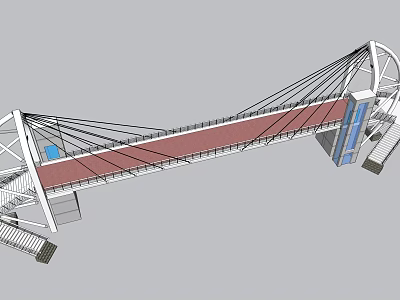Modern Cable Stayed Bridge With Steel Structure Red Deck And Glass Elements 3d model