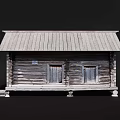 Rustic Log Cabin With Gray Roof Wooden Door Windows And Platform Steps